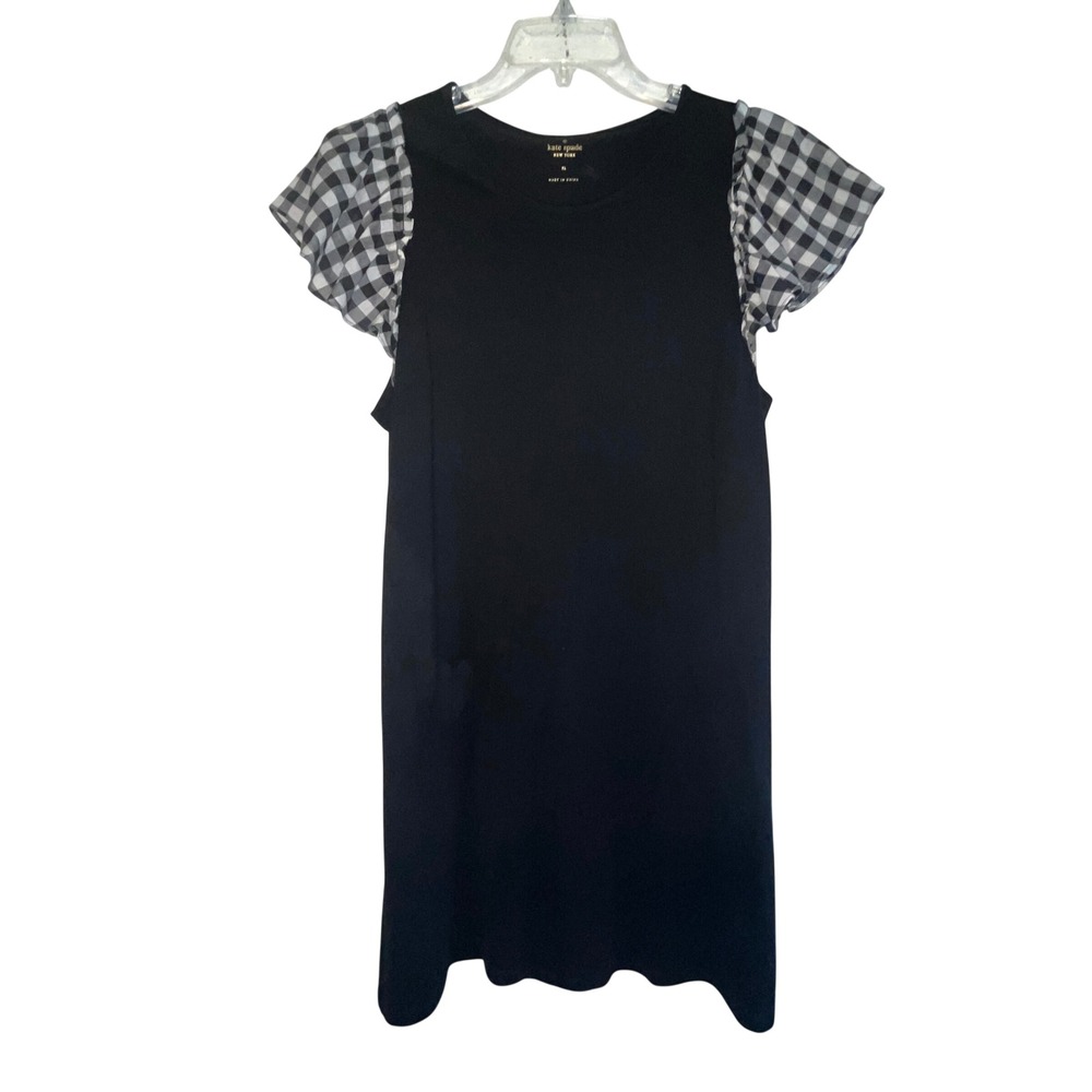 Womens Kate Spade‎ Black Dress Gingham Flutter Sleeve Cotton Knit XL Classic - Picture 2 of 8